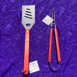 Food Set of 2 Potluck Essential Grill Cook Utensils Tool Red Wood Spatula Tong